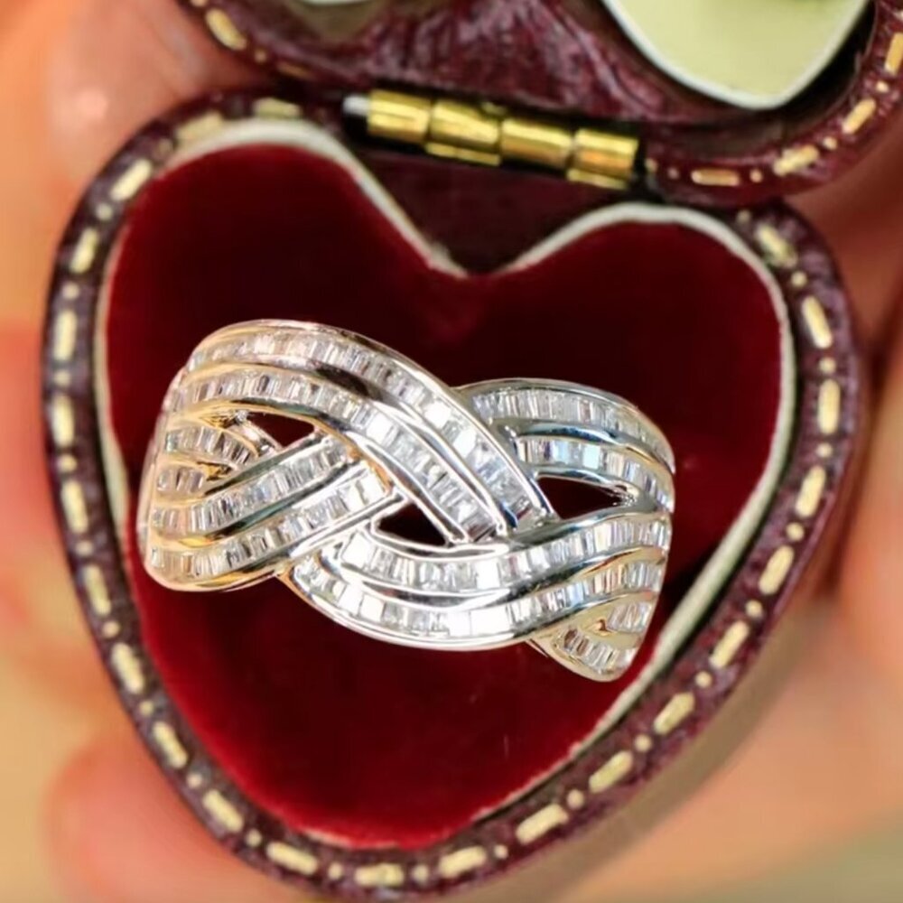 NEW 18k White Gold Diamond Multi Layer Diamond Ring Band Wide Ring